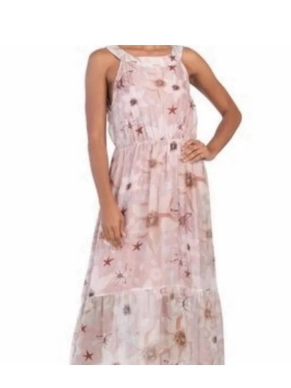 Le Ragazze Silk Blend Floral Maxi Boho Dress Flowy Sleeveless Prairie Dress